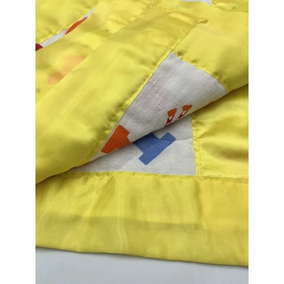 Vintage Baby Blanket/yellow/Satin Trim/Teddy Bear/ABC’s/Blocks/Boy/Girl 35”x44” - Picture 15 of 16